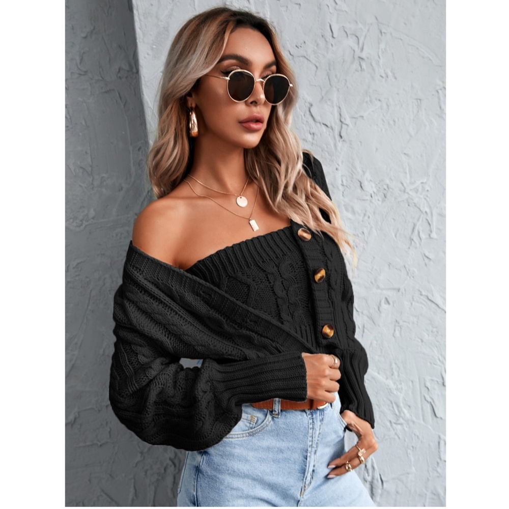 2 Piece Knit Set: Black Tube Top & Cardigan - Picture 4 of 6